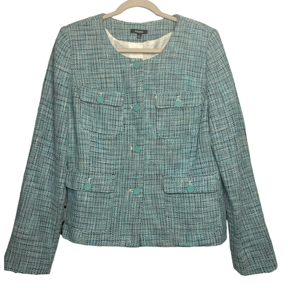 Premise Single Button Blazer Women's 14 Pastel Blue Elegant Feminine Career Chic